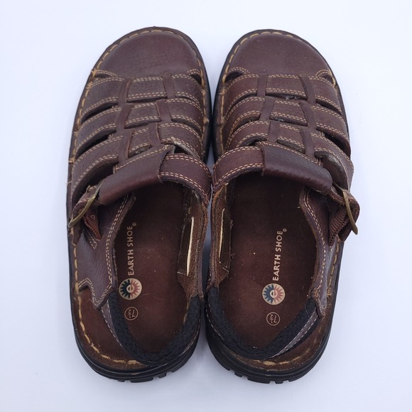 Earth Shoes Fisherman Sandals Mens 7.5 Womens 9 Brown Leather Buckled Straps - Picture 3 of 8